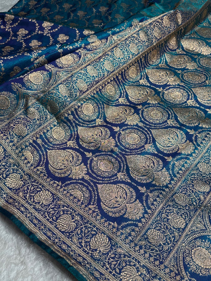 Satin Silk Saree Jaal in Blue Shades SS23