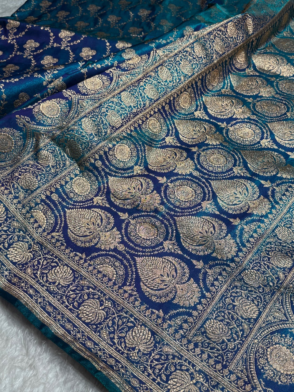 Satin Silk Saree Jaal in Blue Shades SS23