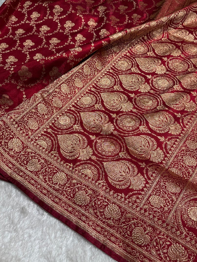 Satin Silk Saree Jaal in Maroon Shades SS23