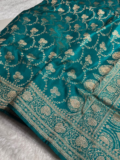 Satin Silk Saree Jaal in Deep Sea Green Shades SS23