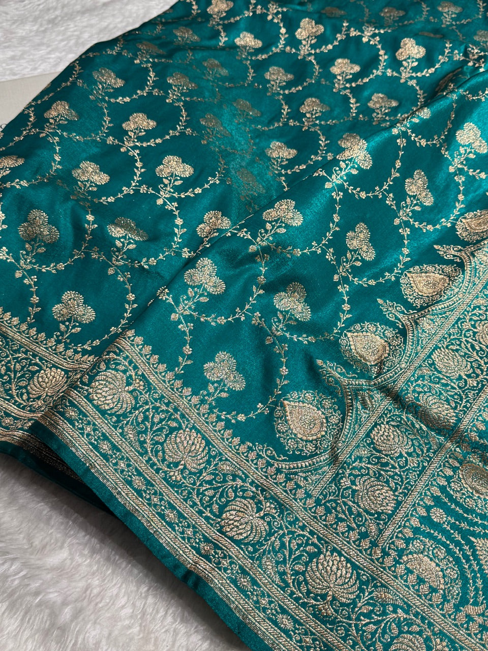 Satin Silk Saree Jaal in Deep Sea Green Shades SS23