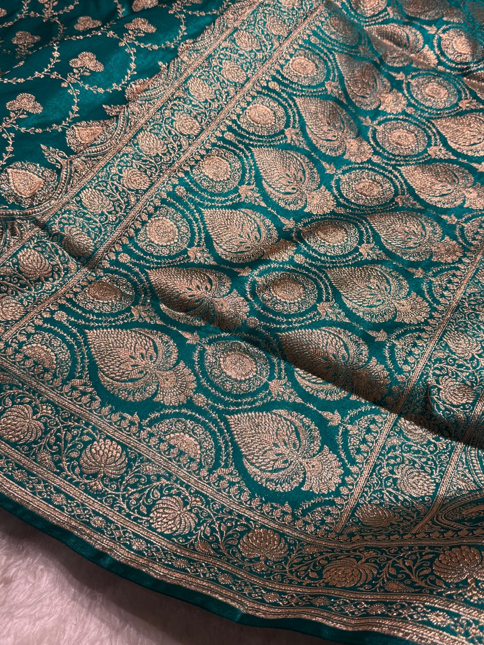 Satin Silk Saree Jaal in Deep Sea Green Shades SS23