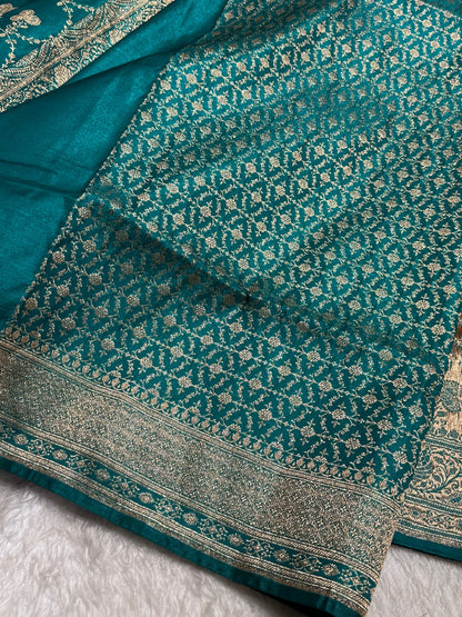 Satin Silk Saree Jaal in Deep Sea Green Shades SS23