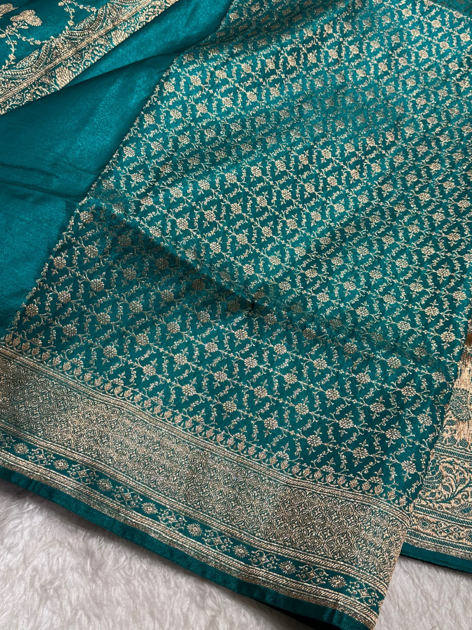 Satin Silk Saree Jaal in Deep Sea Green Shades SS23
