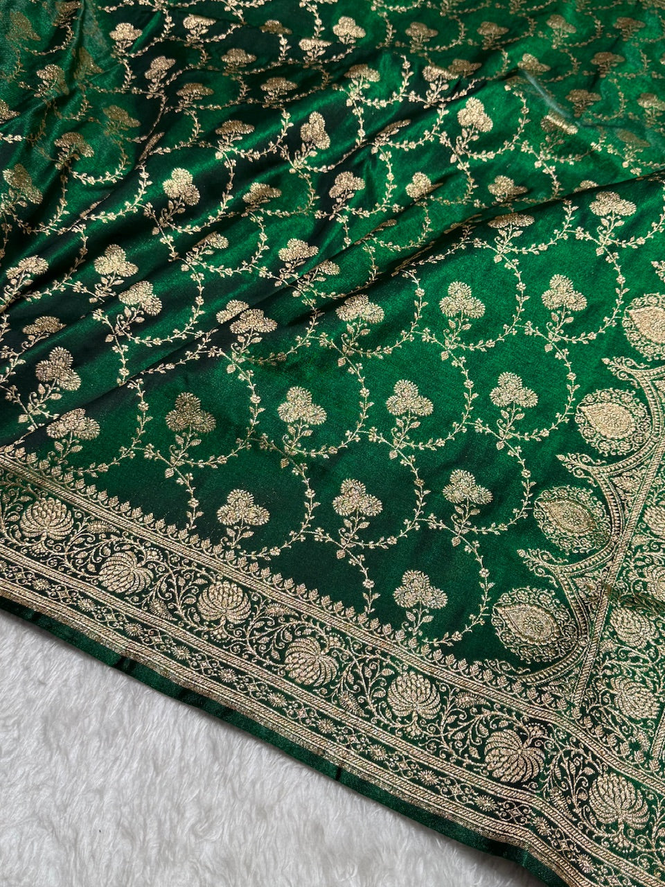 Satin Silk Saree Jaal in Bottle Green Shades SS23