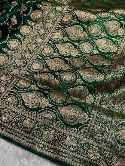 Satin Silk Saree Jaal in Bottle Green Shades SS23