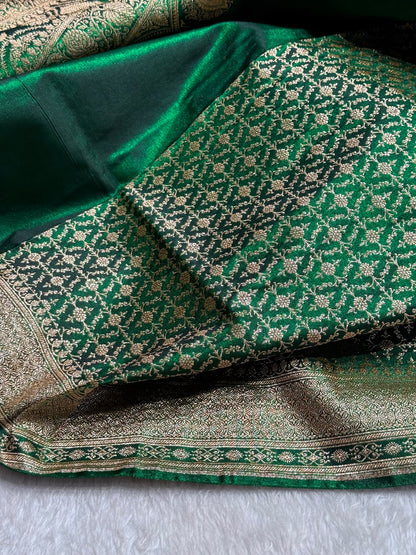 Satin Silk Saree Jaal in Bottle Green Shades SS23