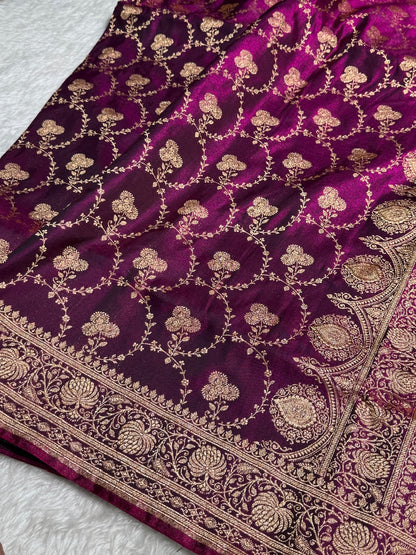 Satin Silk Saree Jaal in Wine Shades SS23
