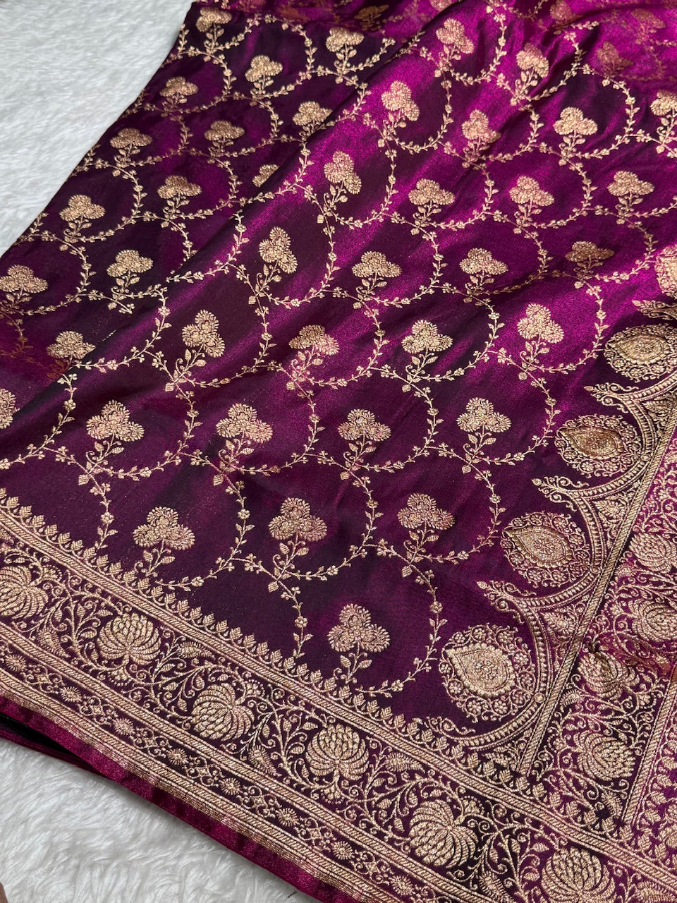 Satin Silk Saree Jaal in Wine Shades SS23
