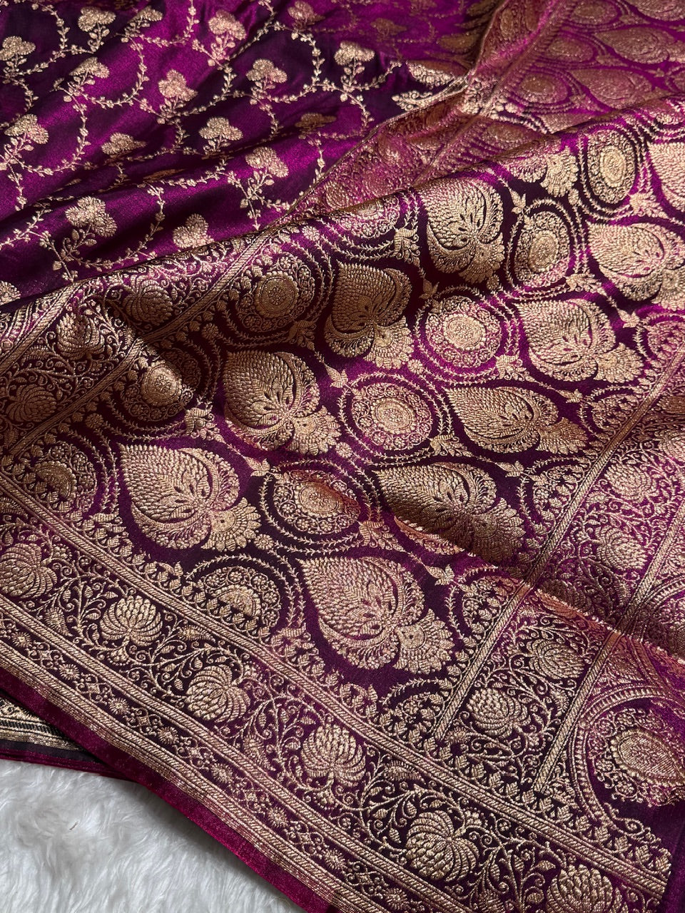 Satin Silk Saree Jaal in Wine Shades SS23