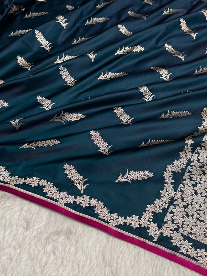 Dark Teal Unique Motif Mashru Silk Saree
