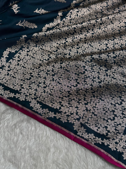 Dark Teal Unique Motif Mashru Silk Saree
