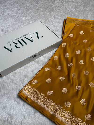 Mustard Mehandi  Floral Booti Katan Silk Saree SK23