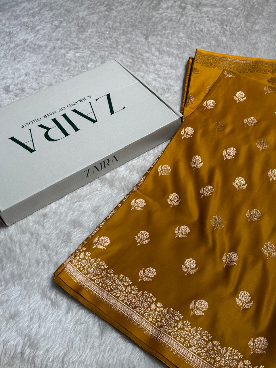 Mustard Mehandi  Floral Booti Katan Silk Saree