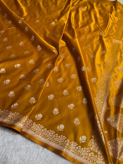 Mustard Mehandi  Floral Booti Katan Silk Saree SK23