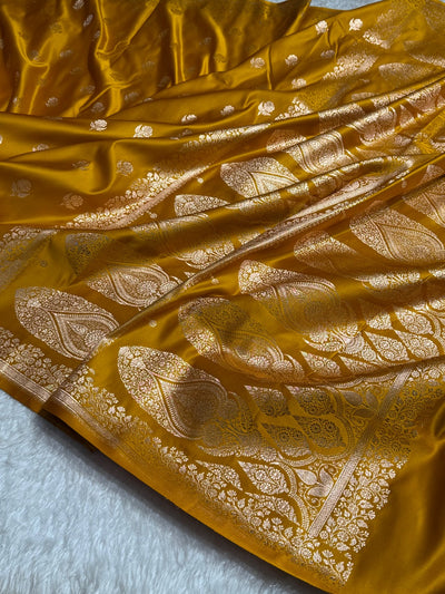 Mustard Mehandi  Floral Booti Katan Silk Saree SK23