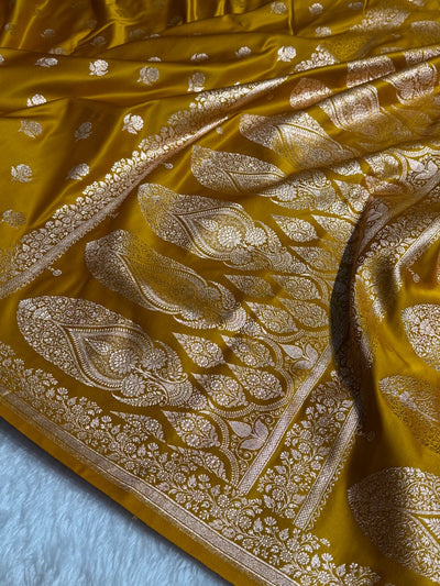Mustard Mehandi  Floral Booti Katan Silk Saree SK23
