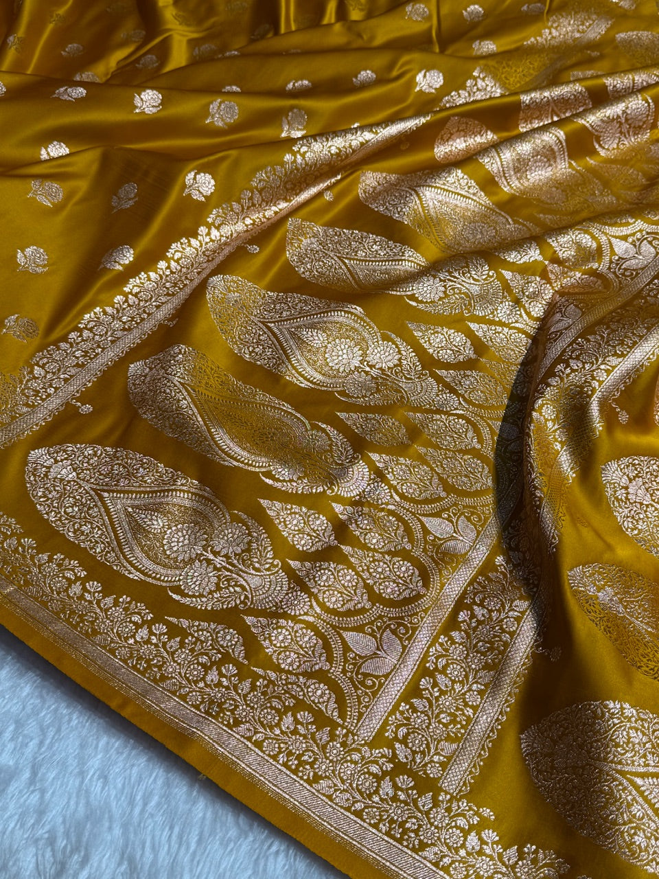 Mustard Mehandi  Floral Booti Katan Silk Saree