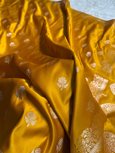 Mustard Mehandi  Floral Booti Katan Silk Saree SK23