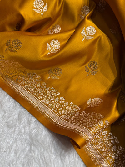 Mustard Mehandi  Floral Booti Katan Silk Saree SK23