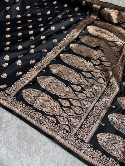 Black Floral Booti Katan Silk Saree SK23