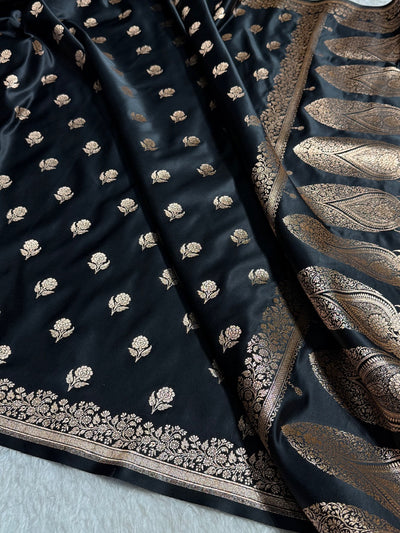Black Floral Booti Katan Silk Saree SK23