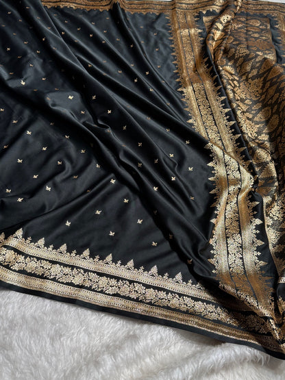 Premium Black Banarasi Booti Katan Silk Saree