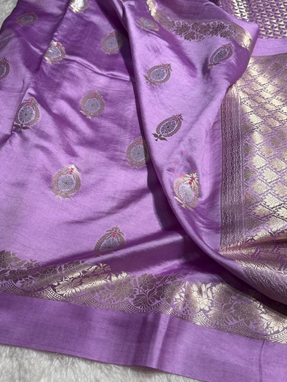 Lavender Flower Boota Pure Caramel Mango Silk Saree
