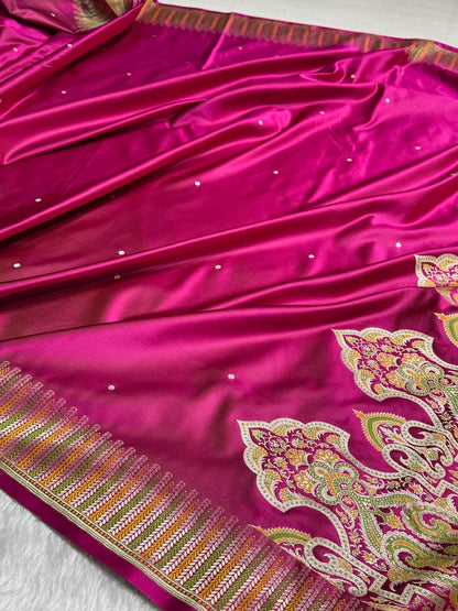 Rani Booti Pattern Satin Katan Silk Saree SK56