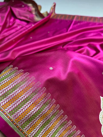 Rani Booti Pattern Satin Katan Silk Saree SK56