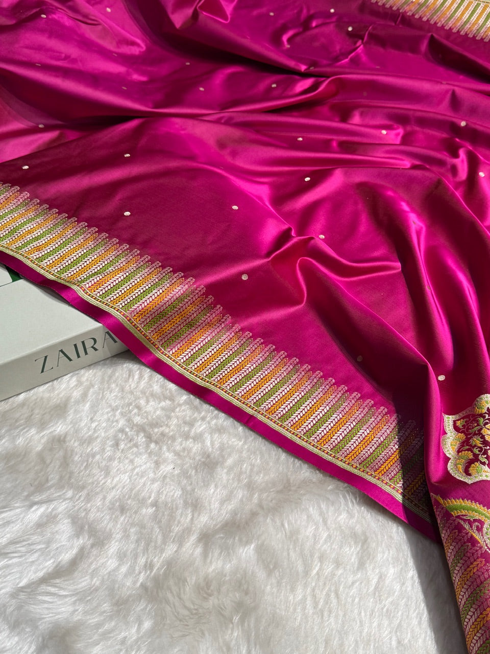 Rani Booti Pattern Satin Katan Silk Saree SK56