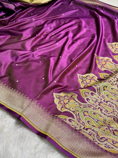 Wine Booti Pattern Satin Katan Silk Saree SK56