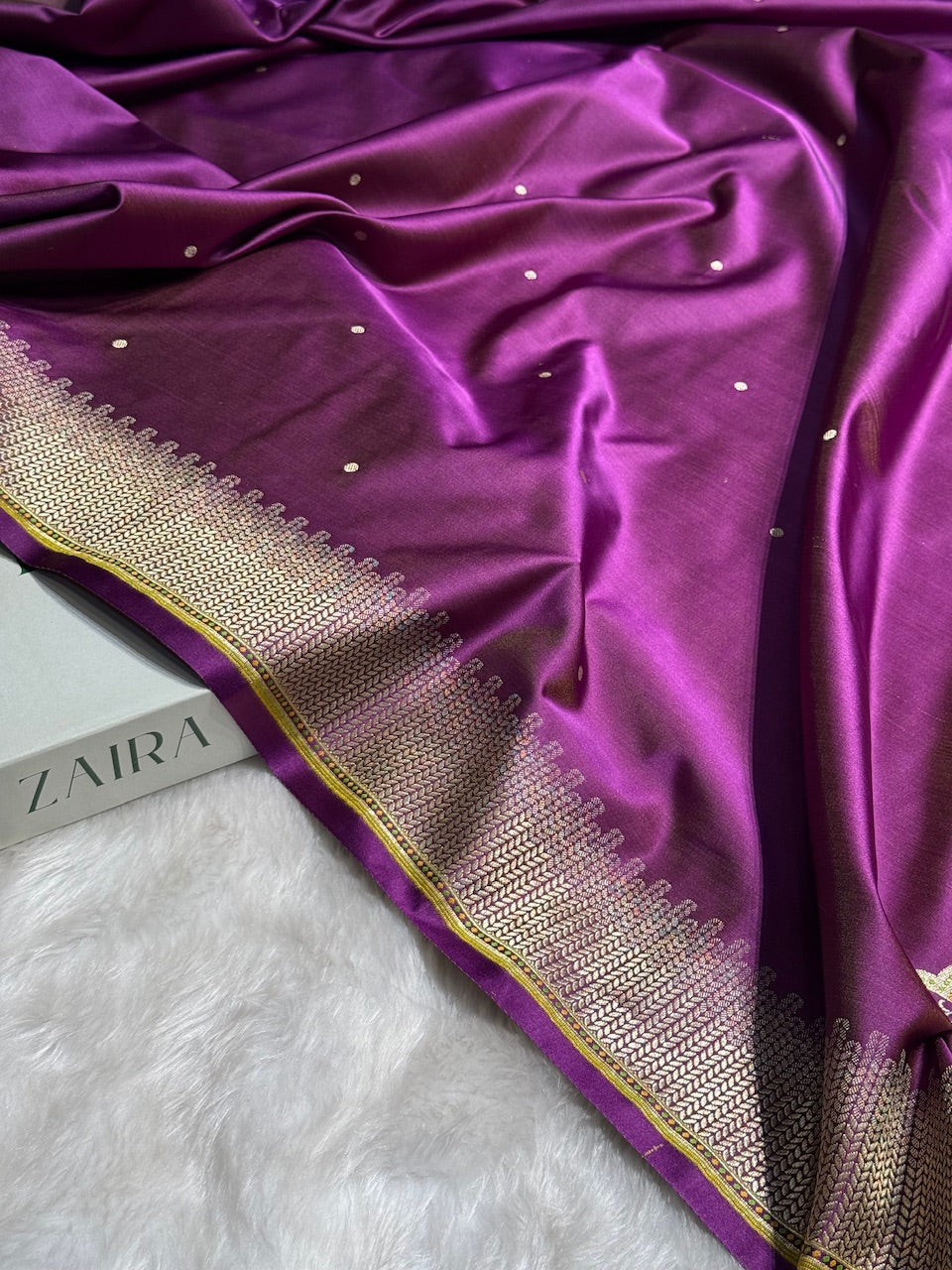 Wine Booti Pattern Satin Katan Silk Saree SK56