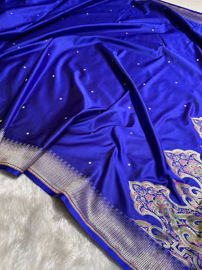 Royal Blue Booti Pattern Satin Katan Silk Saree SK56
