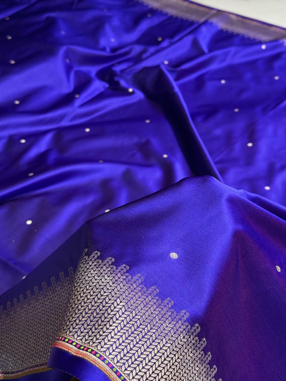 Royal Blue Booti Pattern Satin Katan Silk Saree SK56