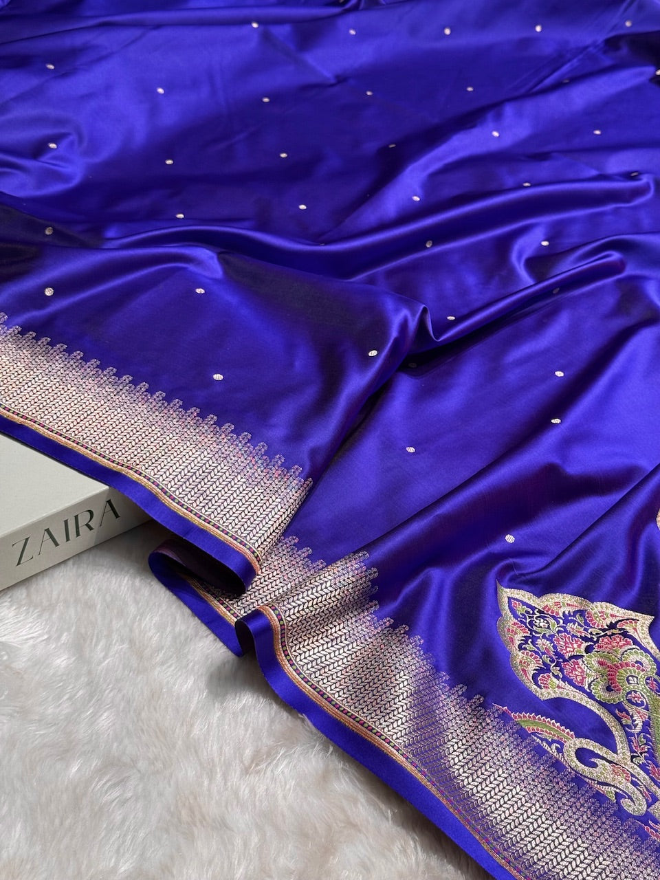 Royal Blue Booti Pattern Satin Katan Silk Saree SK56