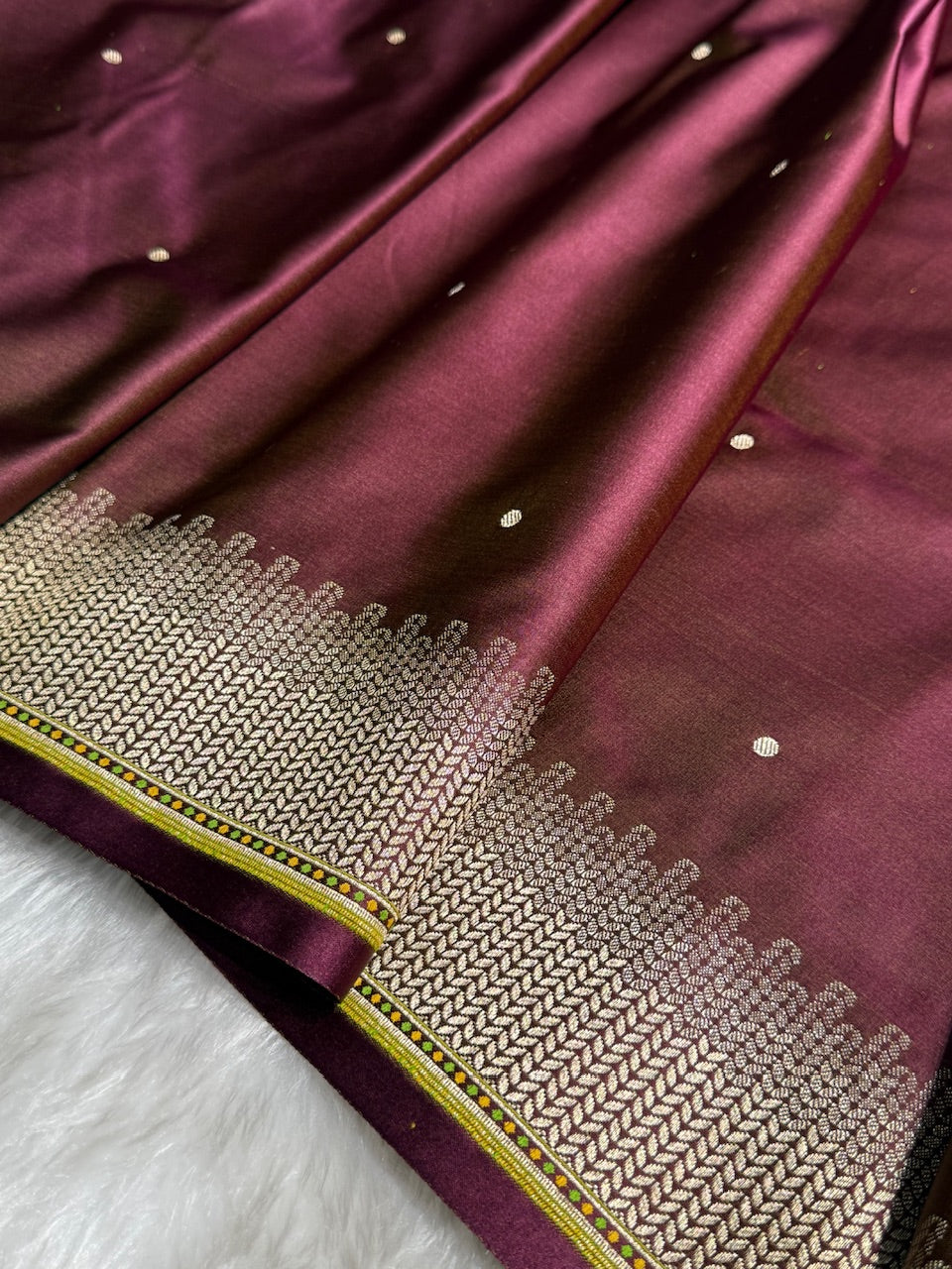 Velvet Maroon Booti Pattern Satin Katan Silk Saree SK56