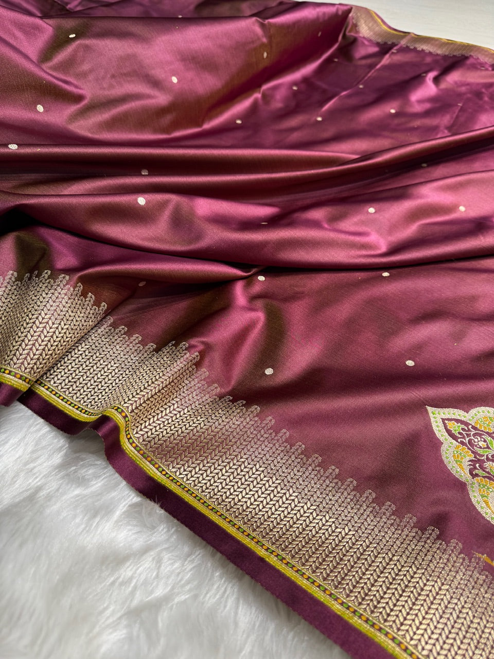 Velvet Maroon Booti Pattern Satin Katan Silk Saree SK56