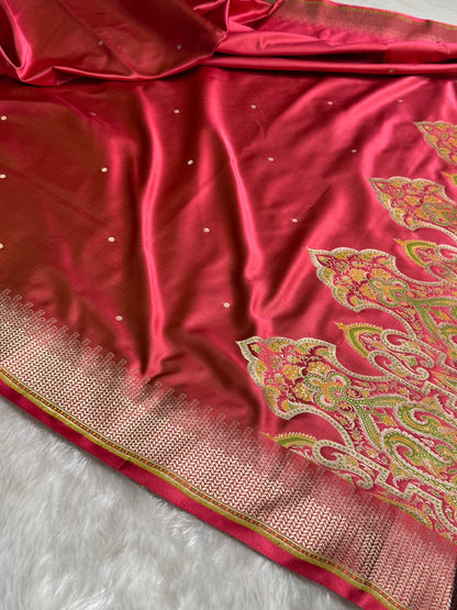 Maroon Booti Pattern Satin Katan Silk Saree SK56