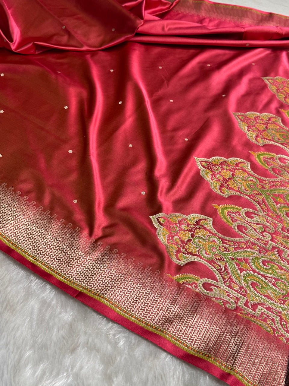 Maroon Booti Pattern Satin Katan Silk Saree SK56