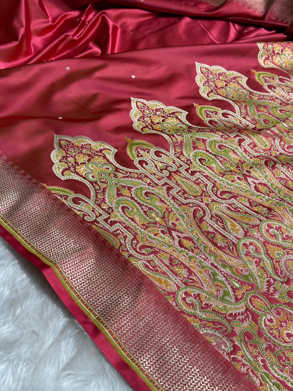 Maroon Booti Pattern Satin Katan Silk Saree SK56