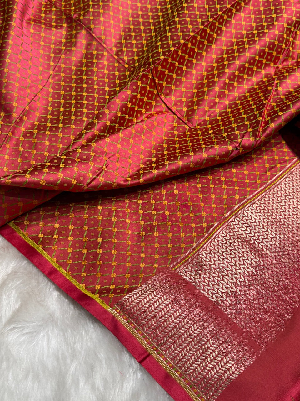 Maroon Booti Pattern Satin Katan Silk Saree SK56