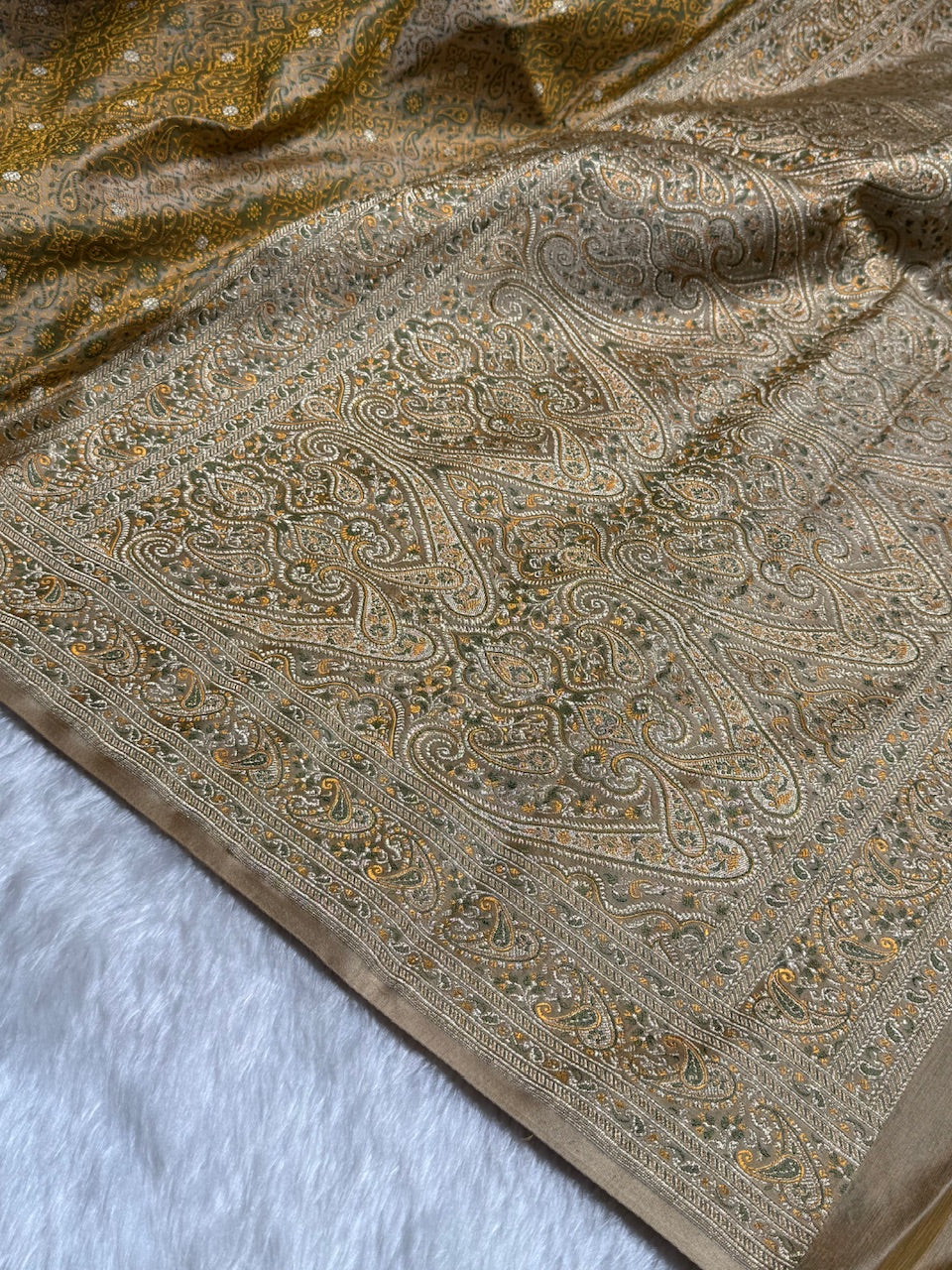 Tusser Jamawar Tanchoi Jaal Katan Silk Saree SKTM-19
