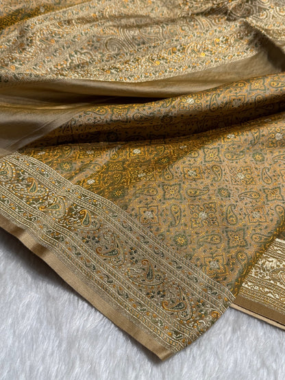 Tusser Jamawar Tanchoi Jaal Katan Silk Saree SKTM-19