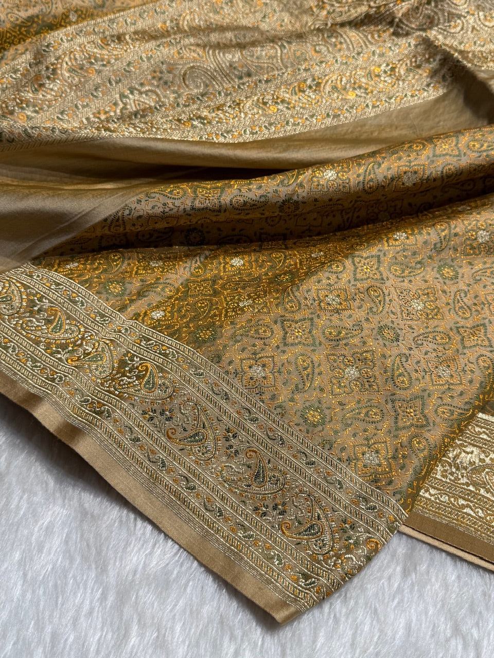 Tusser Jamawar Tanchoi Jaal Katan Silk Saree SKTM-19