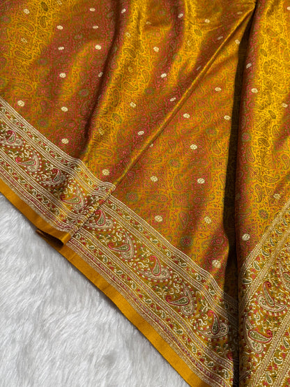 Mustard Jamawar Tanchoi Jaal Katan Silk Saree SKTM-19