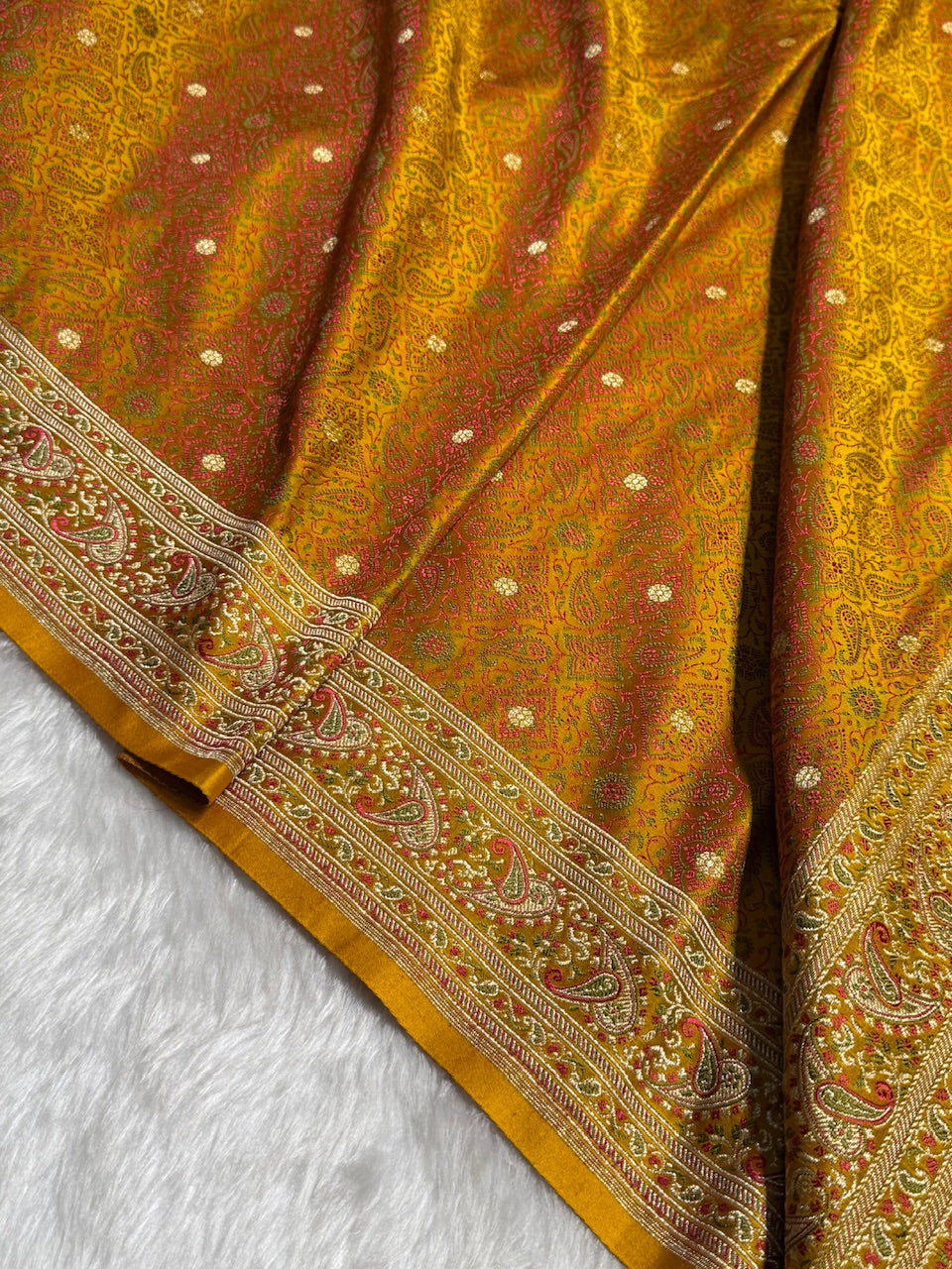 Mustard Jamawar Tanchoi Jaal Katan Silk Saree SKTM-19