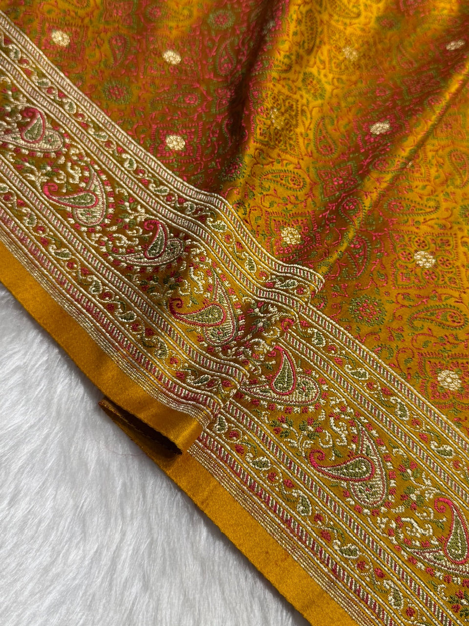 Mustard Jamawar Tanchoi Jaal Katan Silk Saree SKTM-19