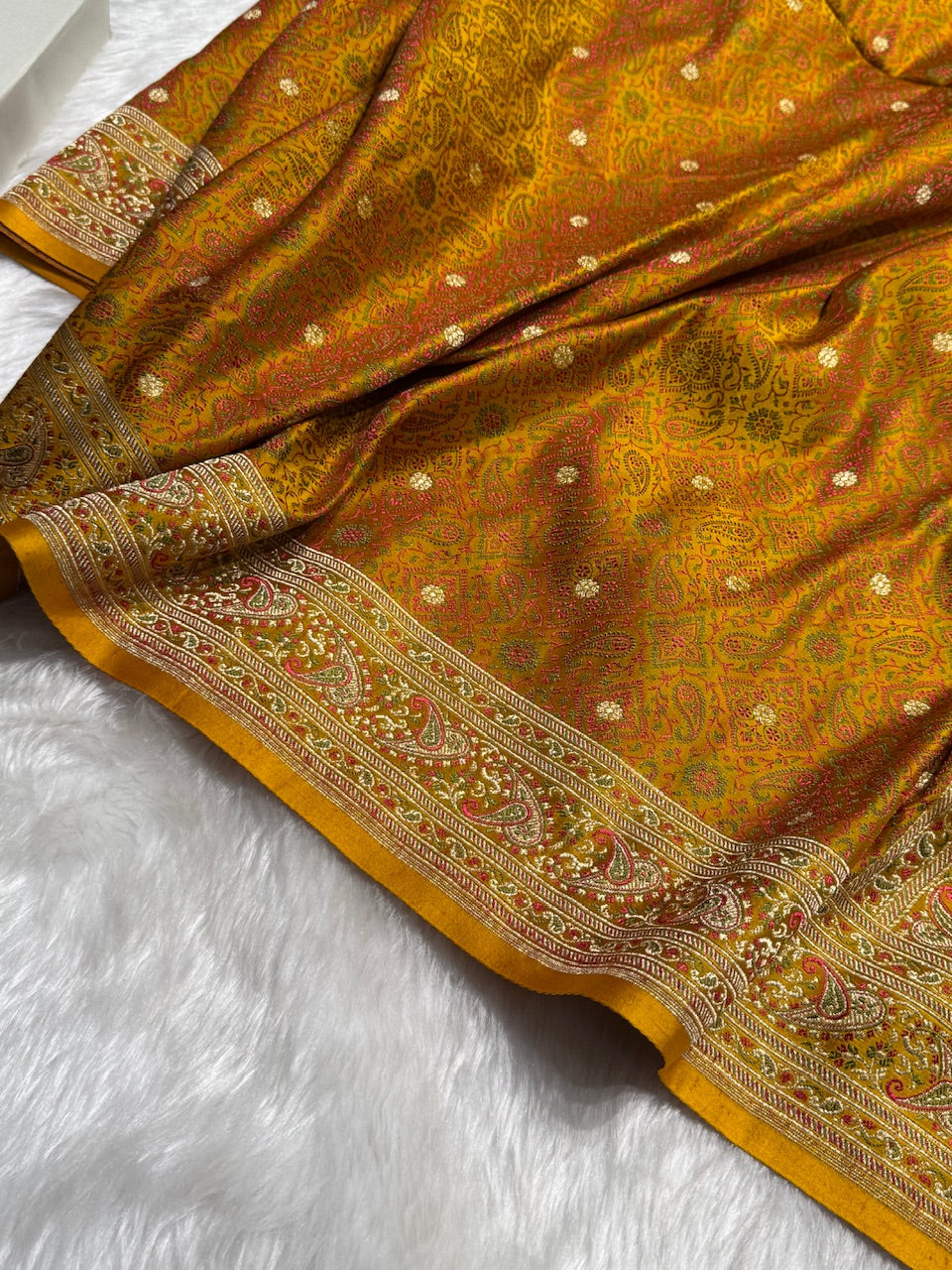 Mustard Jamawar Tanchoi Jaal Katan Silk Saree SKTM-19
