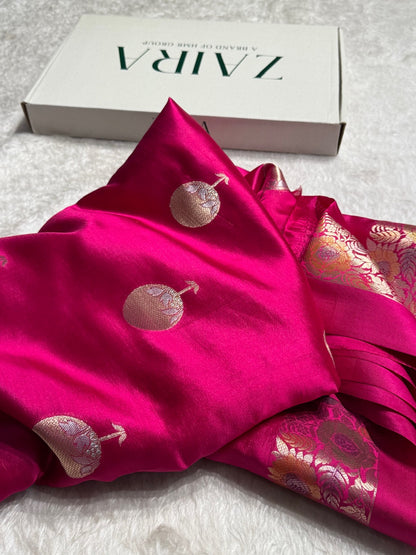 Rani Flower Boota Pure Caramel Mango Silk Saree